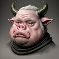 Grotesque, disgusting obese pig creature, pig nose...