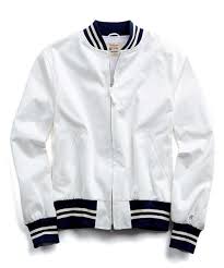 Cotton Bomber Jacket In White Navy By Todd Snyder Champion Menswear Bomber Jacket Men Bomber Jacket