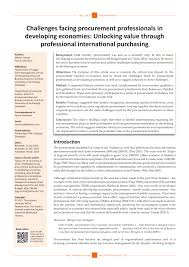 Students will use a word key to fill in the blanks of missing vocabulary words in sentences. Pdf Challenges Facing Procurement Professionals In Developing Economies Unlocking Value Through Professional International Purchasing