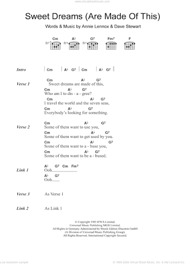 Sweet Dreams (Are Made Of This) sheet music for guitar (chords) v2