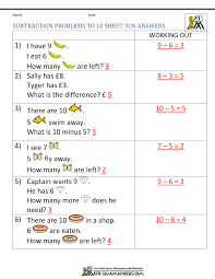 This page offers free printable math worksheets for first grade. 1st Grade Subtraction Word Problems