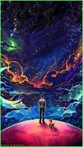 Wallpaper Android Samsung Download 720x1280 Wallpaper Man And Dog Outdoor Clouds Fantasy Galaxy Wallpaper Man And Dog Planets Wallpaper