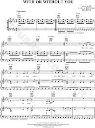 U2 With Or Without You Sheet Music In Eb Major Transposable Download Print Sheet Music Music Music Lyrics