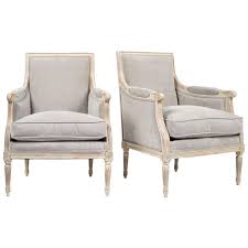 19th Century Pair Of Louis Xvi Bergeres Furniture Leather Dining Room Chairs Upholstered Arm Chair