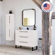 Not only do i like the new vanity look with legs (and without a toe kick), but i think it's much healthier. 32 Bathroom Vanity Cabinet Denver Rhd Designer White Wood Black Handles And Legs Vanity Ceramic Top Sink Overstock 31000700