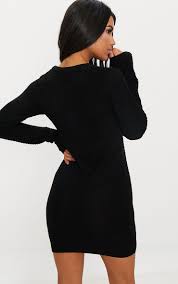 Black Fine Knit Jumper Dress In 2020 Cute Sweater Dresses Fine Knit Sweater Knitted Jumper Dress