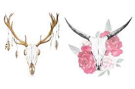 Watercolor Bull And Deer Skulls Png Deer Skulls Watercolor Pattern Deer
