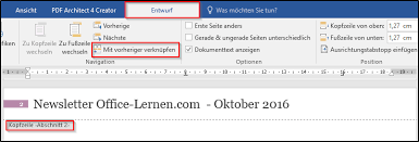 Excel nimmt dem nutzer zwar schon jede menge arbeit ab. Word Verschiedene Kopf Und Fusszeilen Erstellen Office Lernen Com