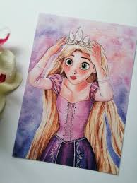 Original Disney Princess Watercolour Tangled Rapunzel Crown Tiara Fine Art Print Home Decor Punzie Hair Gold Tower When Will My Life Begin In 2021 Disney Art Drawings Princess Drawings Disney Drawings