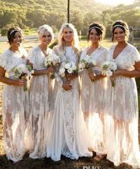 New Summer Bohemian White Sheer Lace Bridesmaid Dresses V Neck Short Sleeves Plus Bridesmaid Dresses Boho Ivory Bridesmaid Dresses Bridesmaid Dresses Long Lace