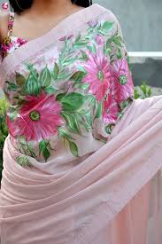Baby pink plain pleated lycra fabric with golden foil. Buy Light Pink Hand Painted Silk Chiffon Saree Sarees Online In India Saree Painting Designs Hand Painted Dress Saree Painting