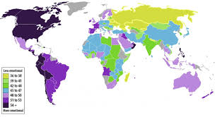 A Color Coded Map Of The World S Most And Least Emotional Countries Amazing Maps World Map Map