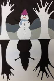 Positive Negative Reflections Of Snowmen And Trees Great Video Lesson Attached Winter Art Lesson Negative Space Art Lesson Art Club Projects