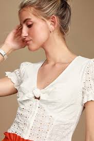 Calla White Eyelet Lace Tie-Front Top