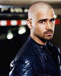 Pin By Sarah On Colin Farrell Colin Farrell Bald Men Leather Jacket Men