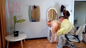Do you want me to cut your hair? Stylists client. Naked hairdresser.  Nudism 13