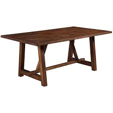 Nevada rustic smoke oak wood trestle base dark brown dining table: Alpine Furniture Arendal Wood Trestle Dining Table In Dark Oak Brown 5672 01