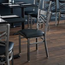 Lancaster Table Seating Clear Coat Steel Cross Back Chair With 2 1 2 Black Padded Seat Crossback Chairs Table Seating Lancaster Table