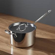 All Clad D3 Stainless Steel 4 Qt Saucepan With Lid Reviews Crate And Barrel In 2020 All Clad Saucepan Cookware And Bakeware
