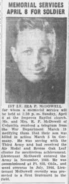 1Lt Ira Pierce “Pete” McDowell (1914-1945)