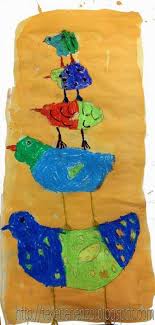 Gestapelde Vogels Kinderkunst Kinderschilderij Vogel Kunst