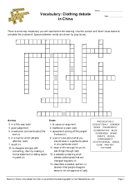 Vocabulary Clothing Debate In China Crossword Worksheet Quickworksheets