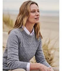 Pull torsadé femme à manches volantées. Gris Nuage Pull Torsade A Col Rond Femme Cachemire Merinos Woolover Fr