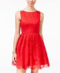 City Studios Juniors Embellished U Back Lace Fit Flare Dress Macys Com Fit Flare Dress Red Lace Dress Junior Dresses