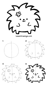 How To Draw Cute Animals Kawaii Porcupine In 4 Simple Steps Step By Step Tutorial Kawaii Howtodraw Tutori Kawaii Drawings Cute Drawings Cute Easy Drawings
