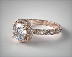 14k Rose Gold Twisted Pave Halo Engagement Ring Pave Halo Engagement Ring Fine Engagement Rings Wedding Rings Halo