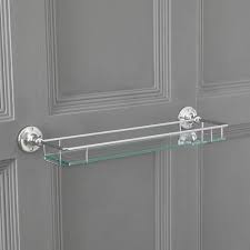 Quality bathroom glass shelf.tempered glass, all parts are metal.53cm long. Milano Elizabeth Traditional Glass Bathroom Shelf With Chrome Frame