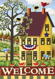 Summer Yellow Salt Box House American Flag Bunting Large Garden Flag 28 X 40 Flag Decor House Flags Holiday Flag