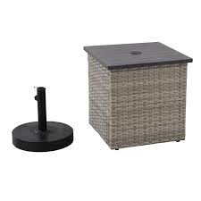 Sunjoy Rosalie Gray Square Steel Side Table With Umbrella Stand 169728 The Home Depot In 2020 Umbrella Stand Patio Umbrella Stand Outdoor Umbrella Stand