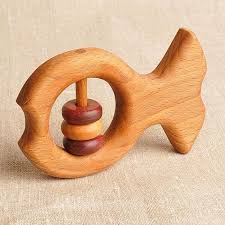 Organic Wooden Rattle Teether Quot Little Fish Quot Handmade Wooden Toys For Kids Kids Wooden Toys Wood Baby Toys Wooden Baby Toys
