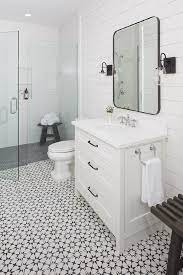 Maybe you would like to learn more about one of these? Black And White Mosaic Floor Tiles With White Vanity Transitional Bathroom