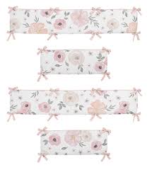 Brown floral crib bedding set for girls bedroom and nursery. Pink And Grey Watercolor Floral 9 Piece Crib Bedding Collection