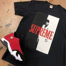 Memory Lane On Instagram Available Tomorrow At 11am Supreme Scarface Split Tee Sz L 150 Toro 4 Sz 9 320 Mens Outfits Mens Tops Street Swag