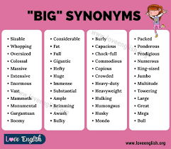 Big Synonym 45 Fantastic Synonyms For Big In English Love English In 2021 Writing Words Synonym English Love