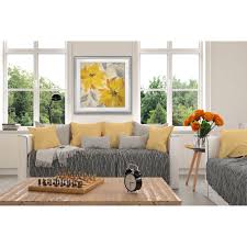 Yellow and grey bedroom with ed storage black leather. Floral Joy Custom Framed Print Blue White Grey Yellow Green Silver Gold Overstock 22853105