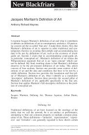 Pdf Jacques Maritain S Definition Of Art