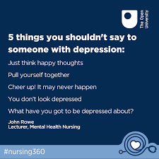 We did not find results for: The Open University En Twitter It Can Be Difficult To Know How To Support Those Diagnosed With Depression Here Are 5 Things You Really Shouldn T Say To Someone Who S Been Diagnosed You
