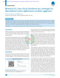 Maybe you would like to learn more about one of these? Pdf Removal Of A Low Clival Chordoma In A Teenager By Dorsolateral Suboccipital Transcondylar Approach