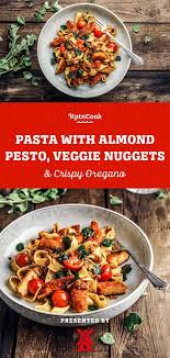 Pasta With Almond Pesto Veggie Nuggets Crispy Oregano Recipe Easy Pasta Recipes Pasta Recipes Almond Pesto