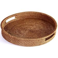 These hand woven trays and baskets provide the perfect accent to any room in the house with a tight weave, durable construction, with exquisite and impeccable quality. Rattan Tray With Handle Hand Woven Tray With Rattan Round 13 5 Inch Buy At A Low Prices On Joom E Commerce Platform