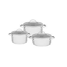 From the prima cookware line, premium 18/10 stainless steel cookware. Tramontina Una Stainless Steel Cookware Set With Tri Ply Base And Glass Lids 3 Pc Set Tramontina