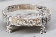 Indian Carved Grinder Chakki Table 60cm Dia Apartment Chic Indian Decor White Wash