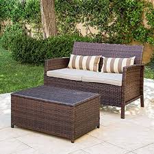 Beautiful Solaura 2 Piece Outdoor Furniture Brown Wicker Loveseat Light Brown Cushions Coffee Table Built In Storage Bin Furniture 188 95 Ideasyoulove From