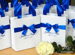 Royal Blue Wedding Welcome Bags With Satin Ribbon Bow And Your Names Elegant Personalized Gift Bag Custom Wedding Favors For Guests Blue Wedding Favors Wedding Gift Favors Wedding Favor Gift Bags