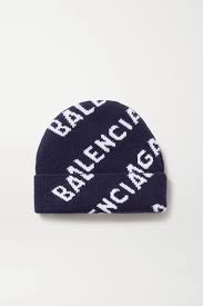 Navy Intarsia Wool Blend Beanie Balenciaga Net A Porter