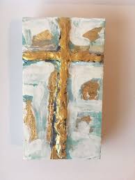 Gold Cross Painting With Gold Leaf 7h X 4w X 1 5 Inches Cross Paintings Cross Art Diy Art Projects Canvas